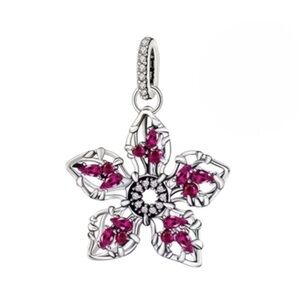 Sterling Silver Pink Flower Pendant Charm